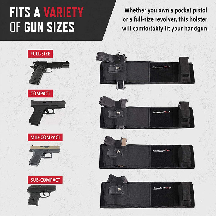 Fits a variety of gun sizes- Full size, compact, mid-compact and sub-compact. Whether you own a pocket pistol or a J Frame revolver, this holster will comfortably fit your handgun.