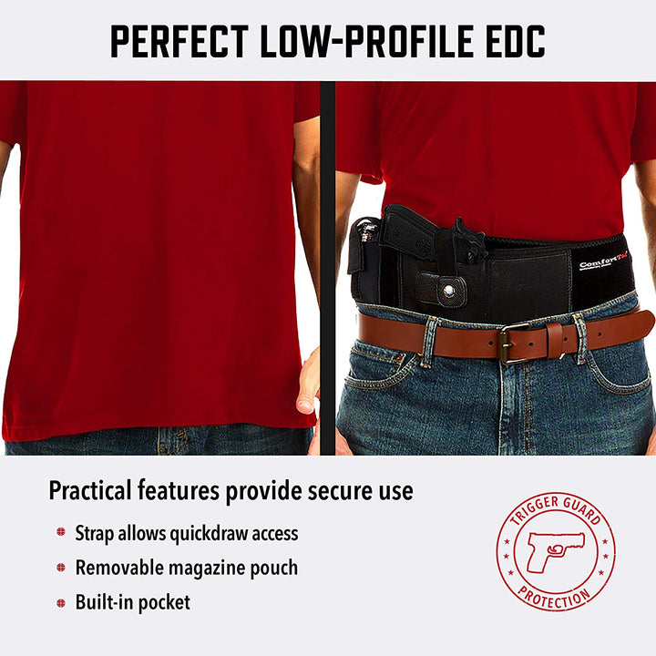 Perfect low-profile edc. Practical features provide secure use: Strap allows quickdraw access, removable magazine pouch and built-in pocket.